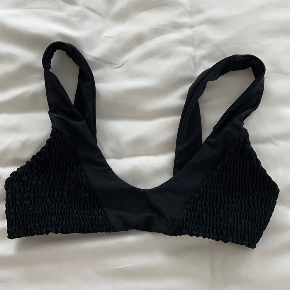 Tori Praver smocked black bikini top sz med